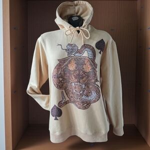 HUDSON Outerwear Beige Sequin Snake Tiger Graphic Cotton Spadex Hoodie